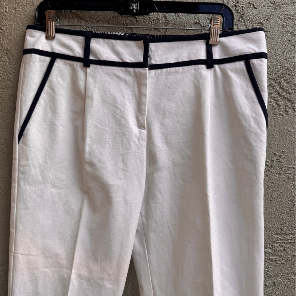 Milly of New York Womens White Navy Trim Cropped Pants SZ 10 Nautical Coastal - Picture 3 of 9